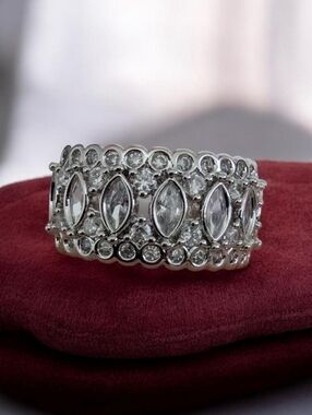 Bomb Party “Bloom Boldly” CZ Statement Ring Size 7 | Rhodium Plated Wide Band